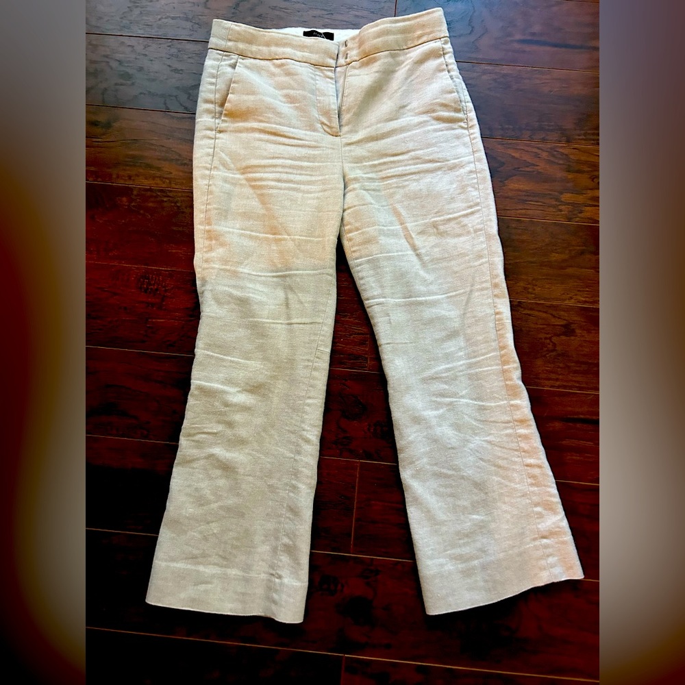 J Crew Hayden linen kick out crop pant size 2 beige linen